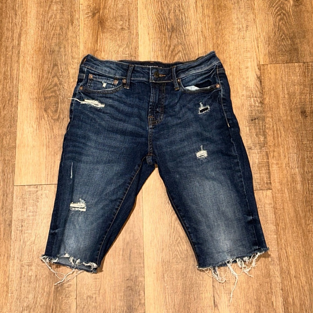Aeropostale Skinny Distressed Denim Bermuda Shorts Dark Wash Size 26/30